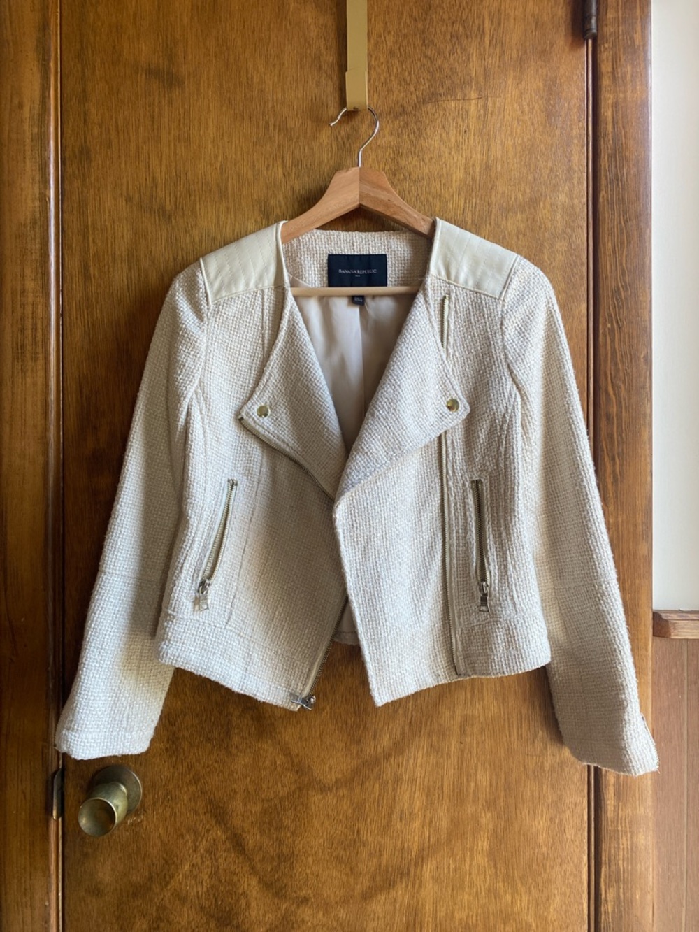 Banana Republic Cream Textured Moto Jacket
